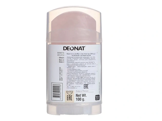 Дезодорант-Кристалл "Деонат" Калиевый с розовой водой, стик плоский, вывинчивающийся 100гр.